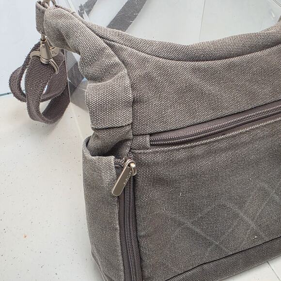 Travelon Gray Canvas Crossbody Security Purse Multi Pocket Durable Travel Bag - Picture 7 of 16